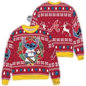 Atlanta Braves Christmas Wreath Ugly Sweater - Festive Holiday Apparel