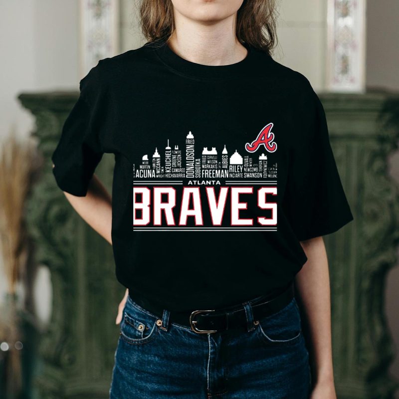 Atlanta Braves City Skyline Player Names Graphic T-Shirt - Image 2