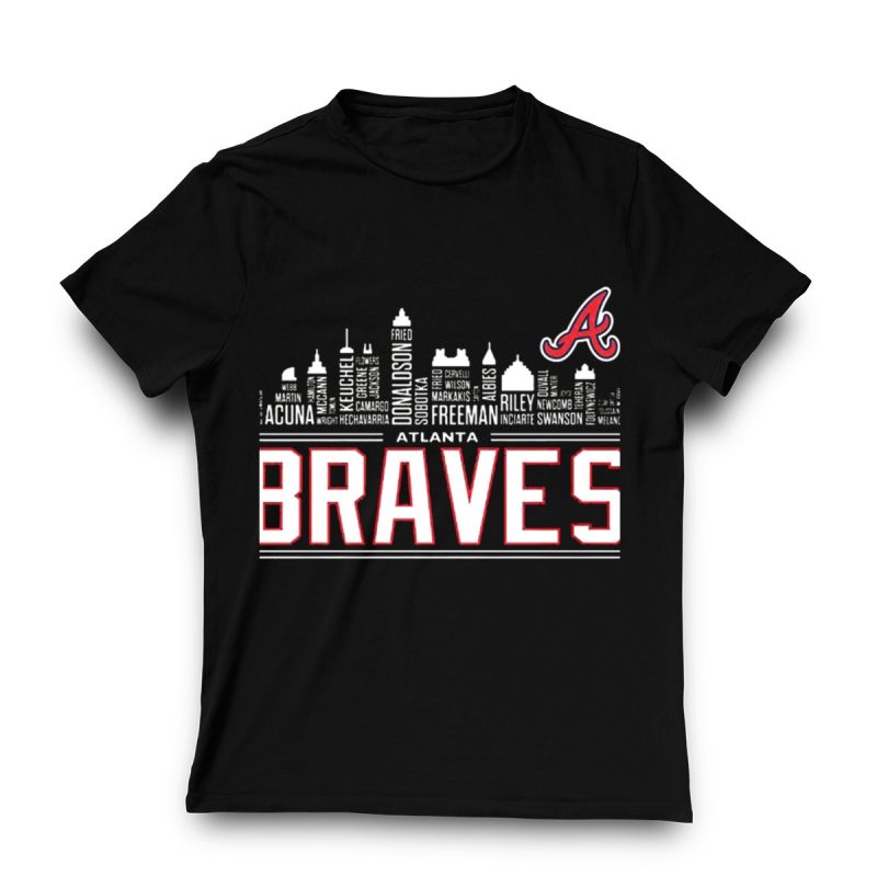 Atlanta Braves City Skyline Player Names Graphic T-Shirt - Image 3
