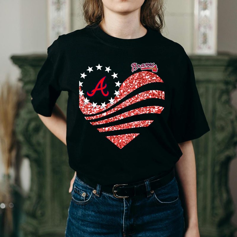 Atlanta Braves Glitter Heart T-Shirt For Fans And Collectors - Image 2