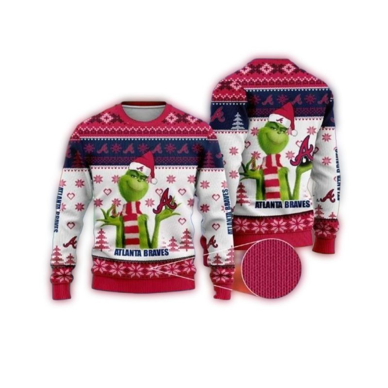 Atlanta Braves Grinch Themed Ugly Christmas Sweater 1