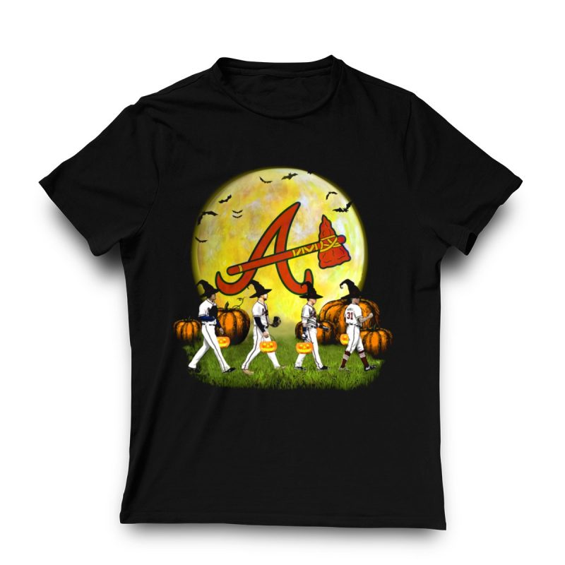Atlanta Braves Halloween Pumpkin Moon Bats T-Shirt For Fans - Image 3
