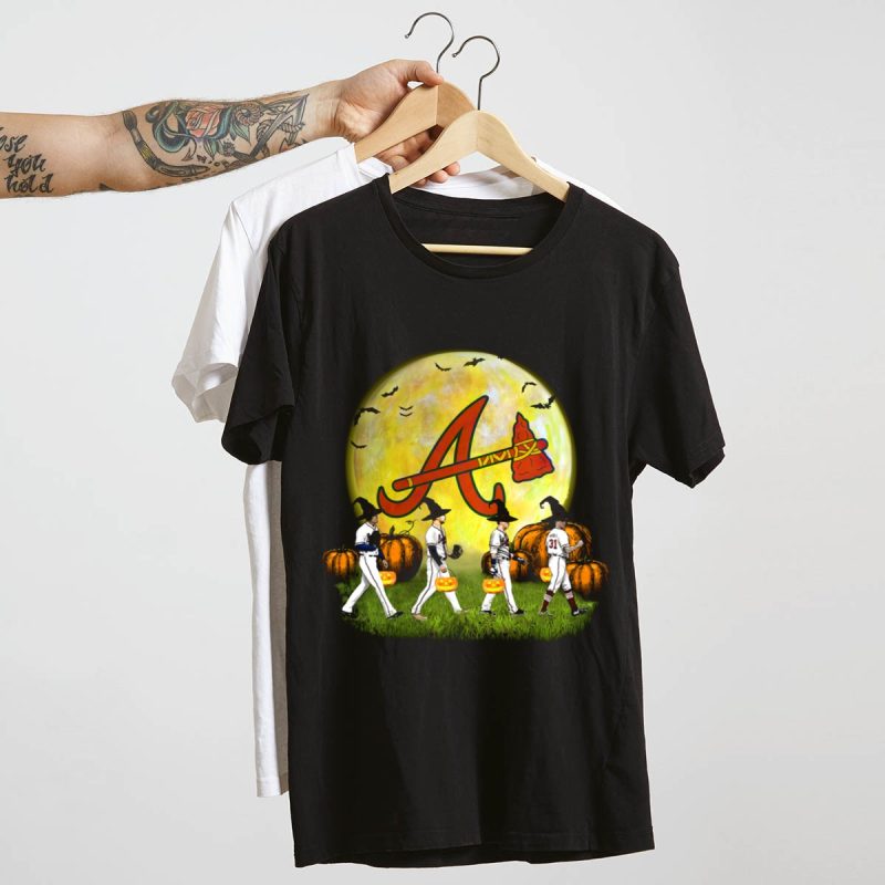 Atlanta Braves Halloween Pumpkin Moon Bats T-Shirt For Fans - Image 4