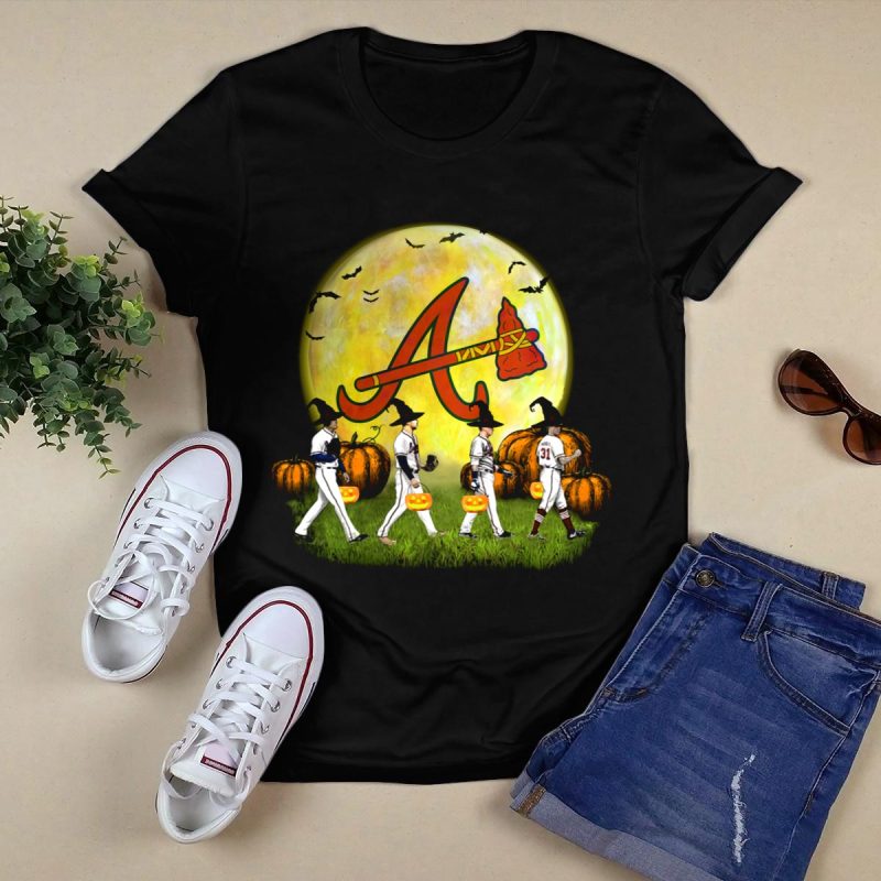 Atlanta Braves Halloween Pumpkin Moon Bats T-Shirt For Fans - Image 5