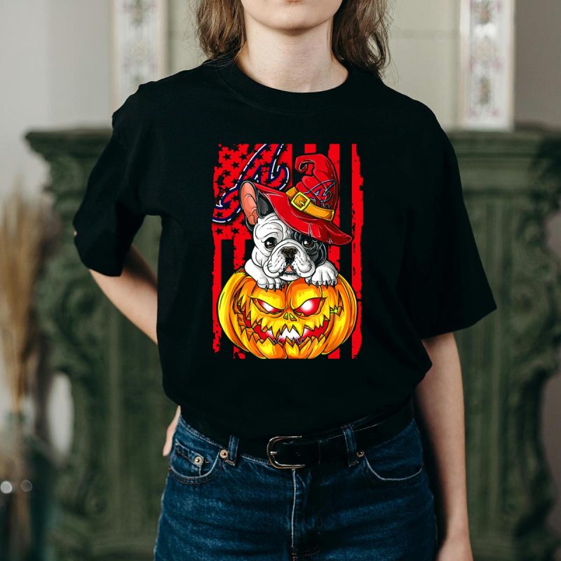 Atlanta Braves Halloween Bulldog Pumpkin T-Shirt For Festive Fans - Image 2