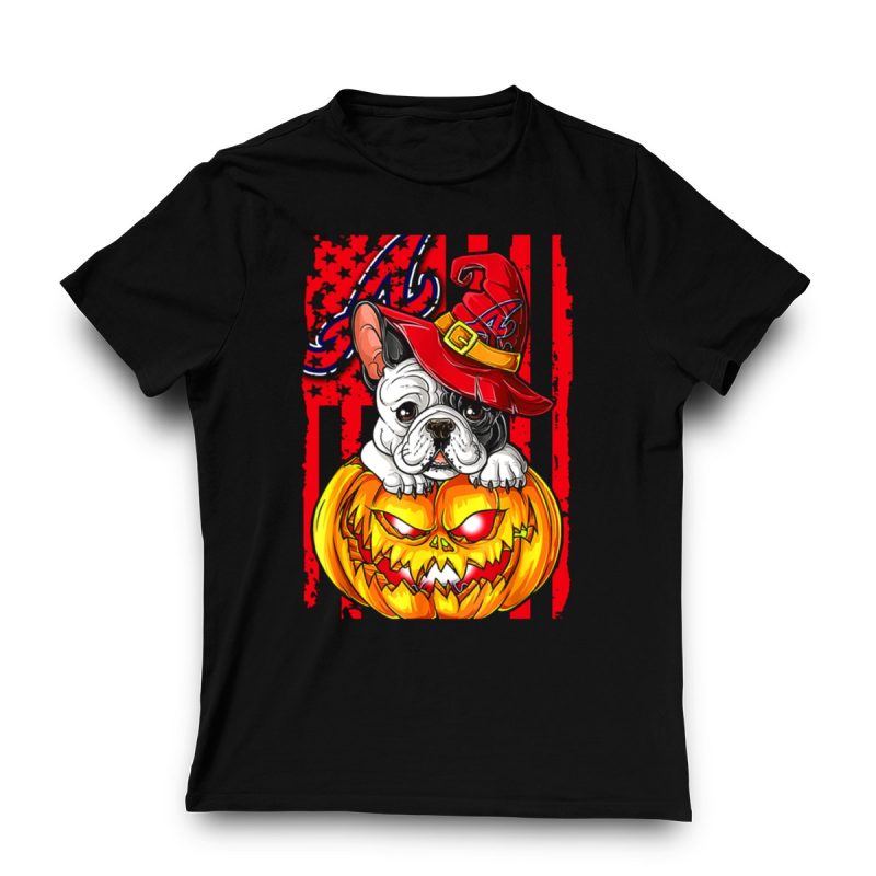 Atlanta Braves Halloween Bulldog Pumpkin T-Shirt For Festive Fans - Image 3