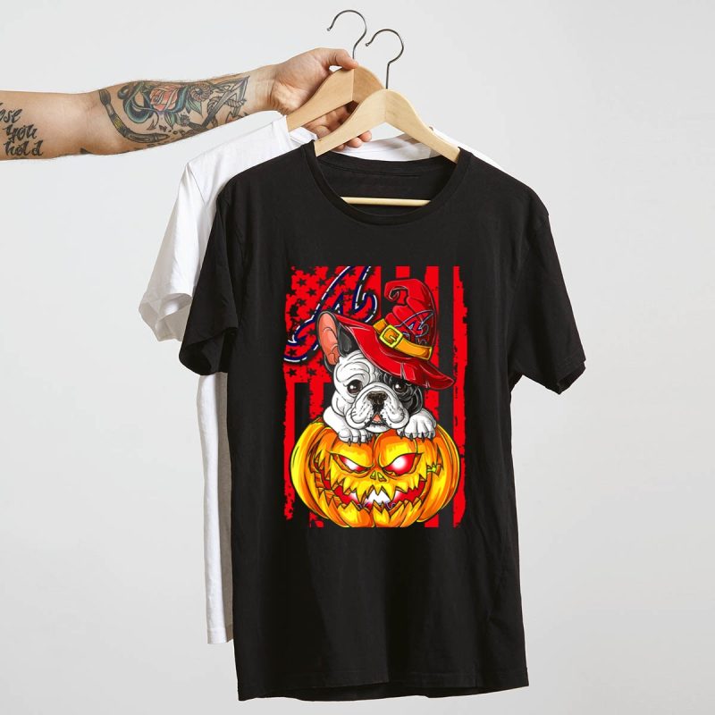Atlanta Braves Halloween Bulldog Pumpkin T-Shirt For Festive Fans - Image 4
