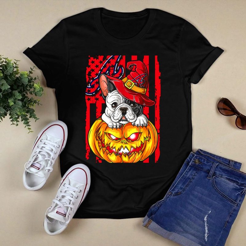 Atlanta Braves Halloween Bulldog Pumpkin T-Shirt For Festive Fans - Image 5