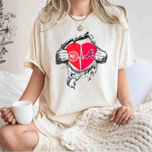 Atlanta Braves Heartbeat Logo Torn Fabric T-Shirt For Fans