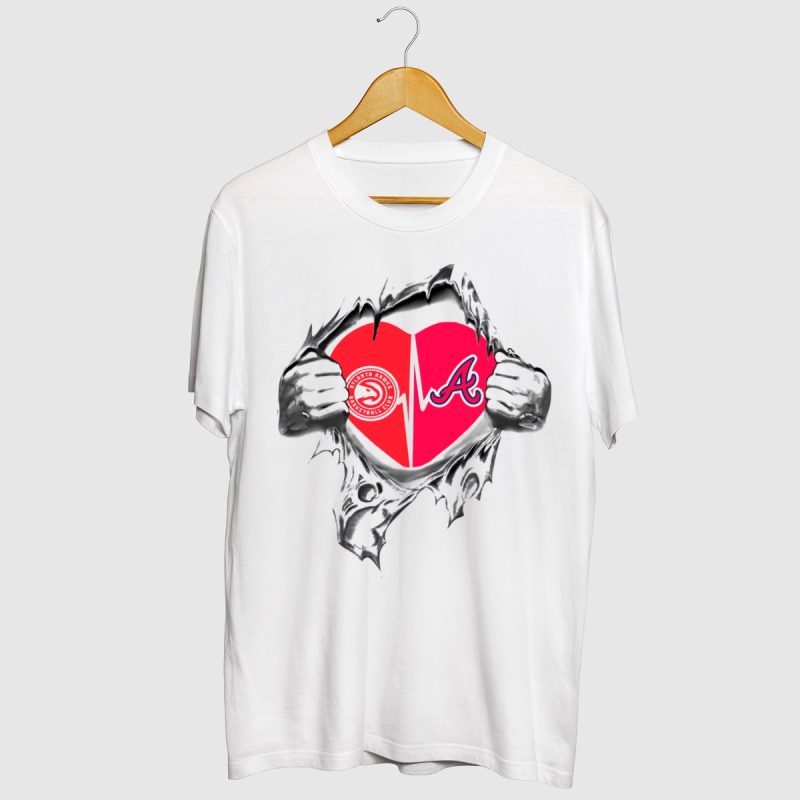Atlanta Braves Heartbeat Logo Torn Fabric T-Shirt For Fans - Image 2