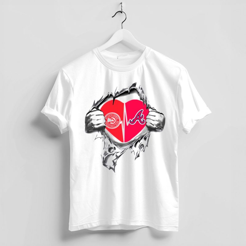 Atlanta Braves Heartbeat Logo Torn Fabric T-Shirt For Fans - Image 4
