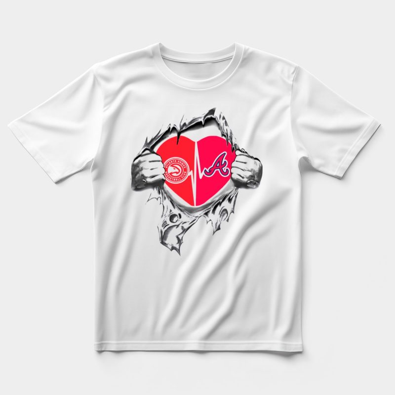 Atlanta Braves Heartbeat Logo Torn Fabric T-Shirt For Fans - Image 5
