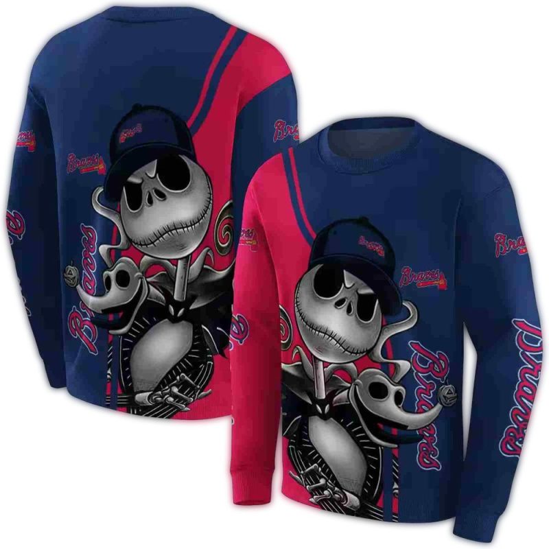 Atlanta Braves Jack Skellington and Zero AOP Sweatshirt 1
