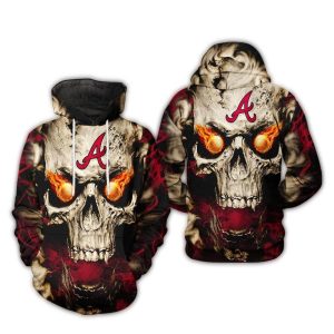 Atlanta Braves Skull Fire Eyes All-Over Print Hoodie For Fans