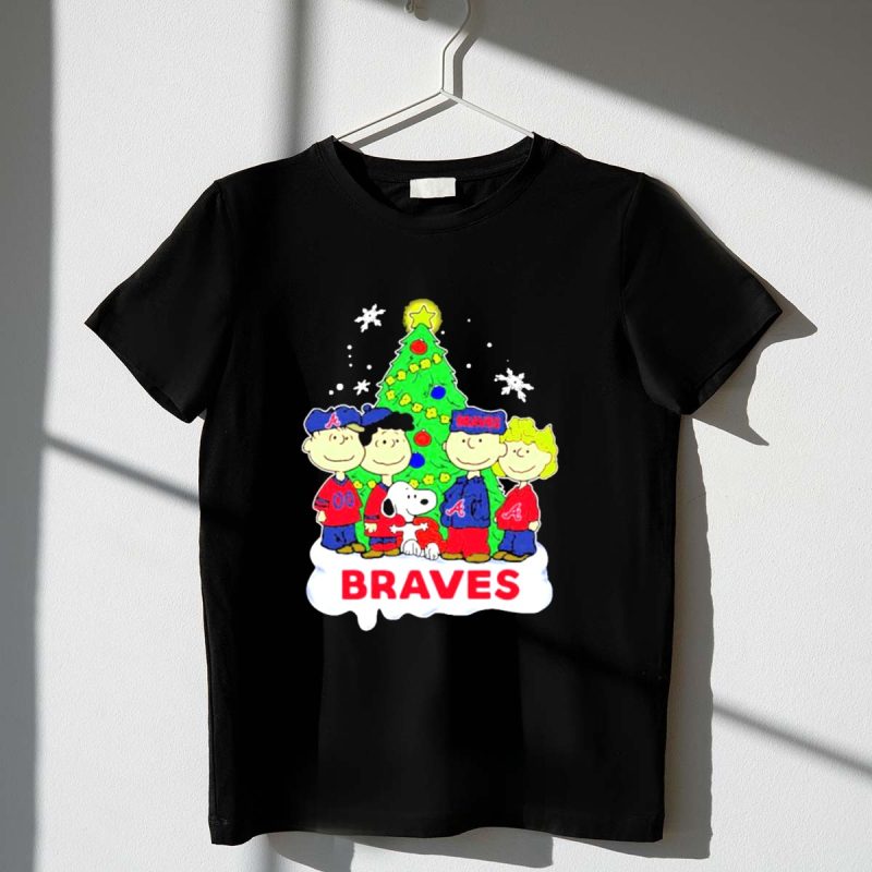 Snoopy Characters Christmas Tree T-Shirt For Atlanta Braves Fans