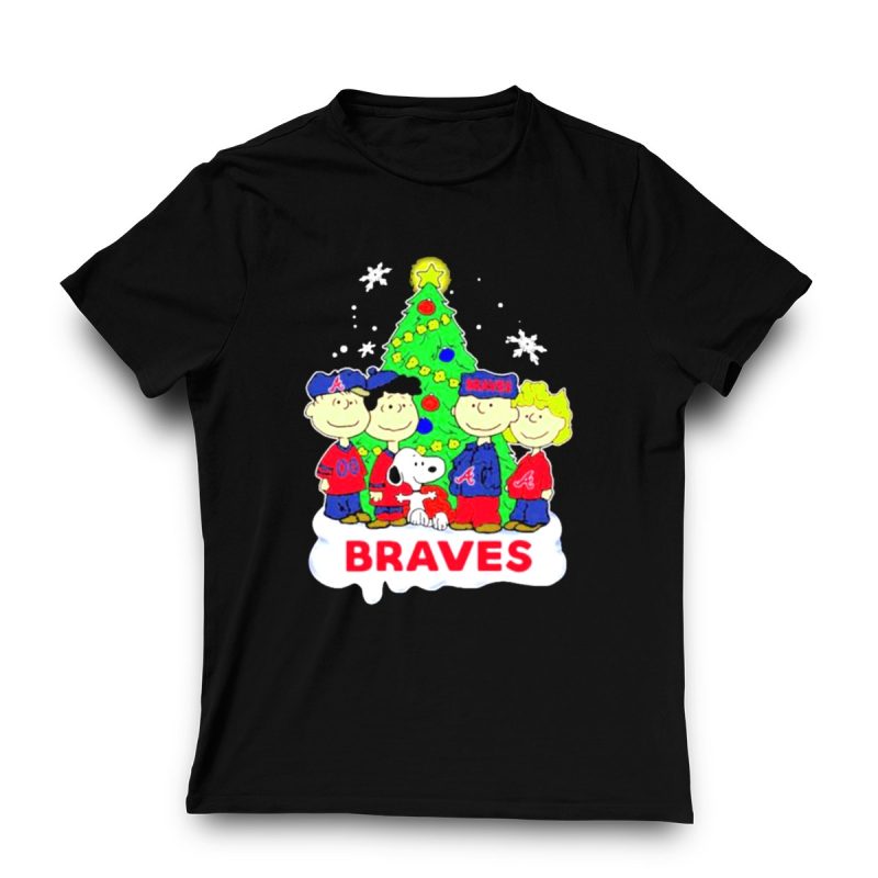 Snoopy Characters Christmas Tree T-Shirt For Atlanta Braves Fans - Image 3