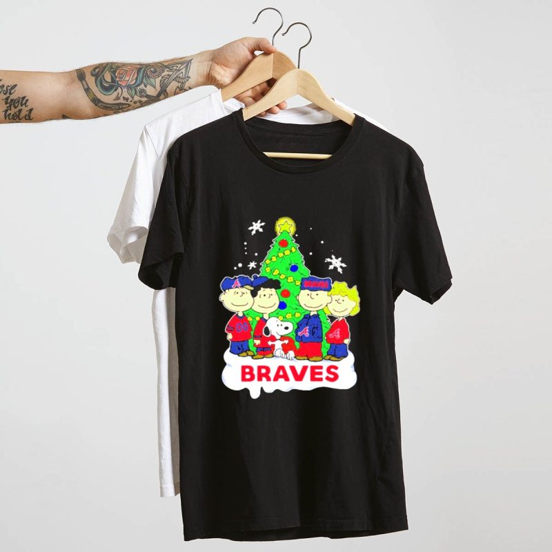 Snoopy Characters Christmas Tree T-Shirt For Atlanta Braves Fans - Image 4