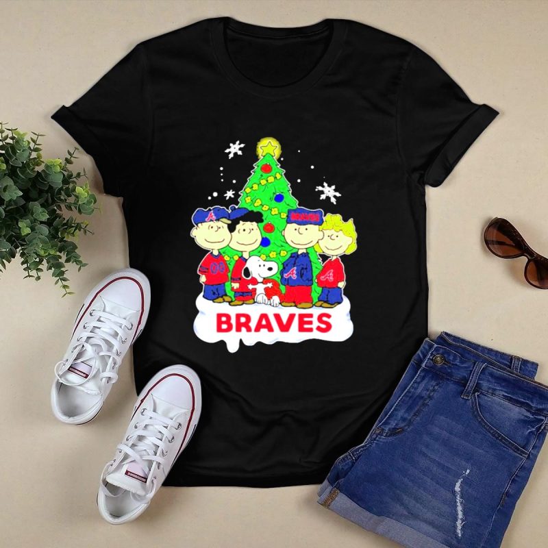 Snoopy Characters Christmas Tree T-Shirt For Atlanta Braves Fans - Image 5