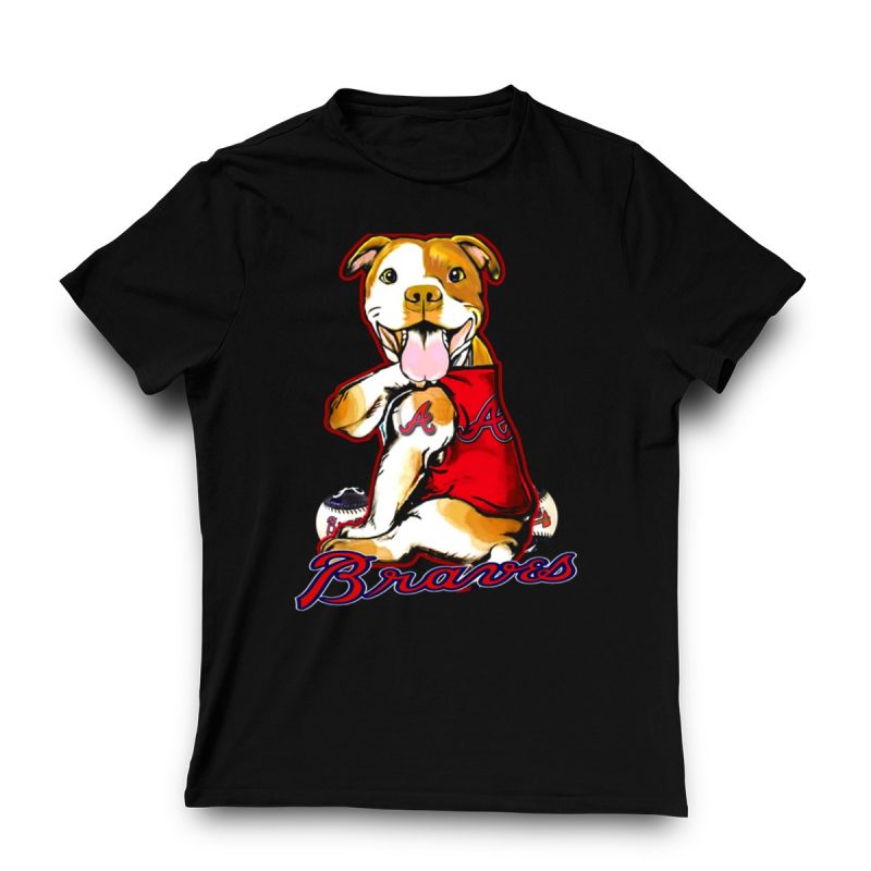 Atlanta Braves Pitbull Baseball Paw Print T-Shirt For Fans - Image 3