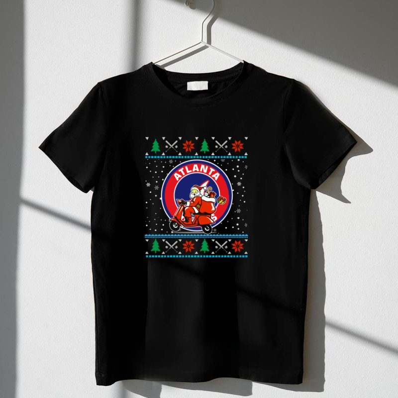 Atlanta Braves Christmas T-Shirt With Santa Scooter Design