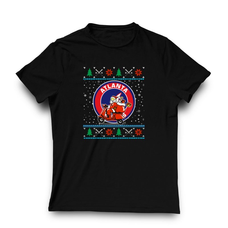 Atlanta Braves Christmas T-Shirt With Santa Scooter Design - Image 3