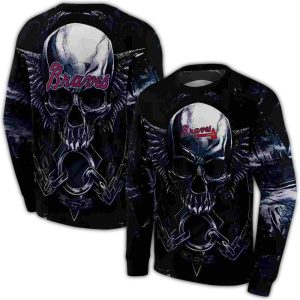 Atlanta Braves Skull Graphic All-Over Print Sweatshirt For Fans