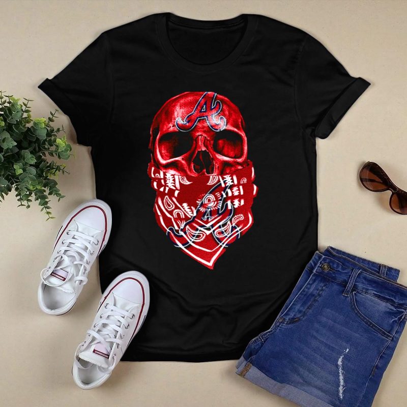 Atlanta Braves Skull Bandana Graphic T-Shirt For Fans - Image 5