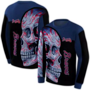 Atlanta Braves Skull Motif All-Over Print Sweatshirt For Fans
