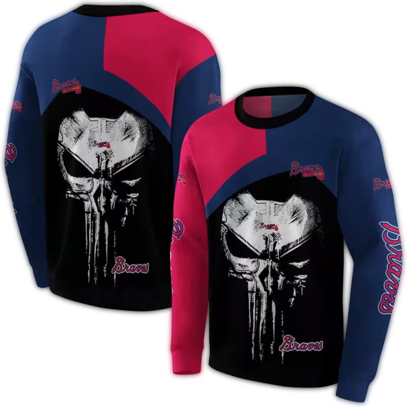Atlanta Braves Skull Punisher AOP Sweatshirt 1