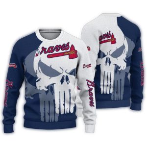 Atlanta Braves Skull Punisher Split Design Ugly Christmas Sweater