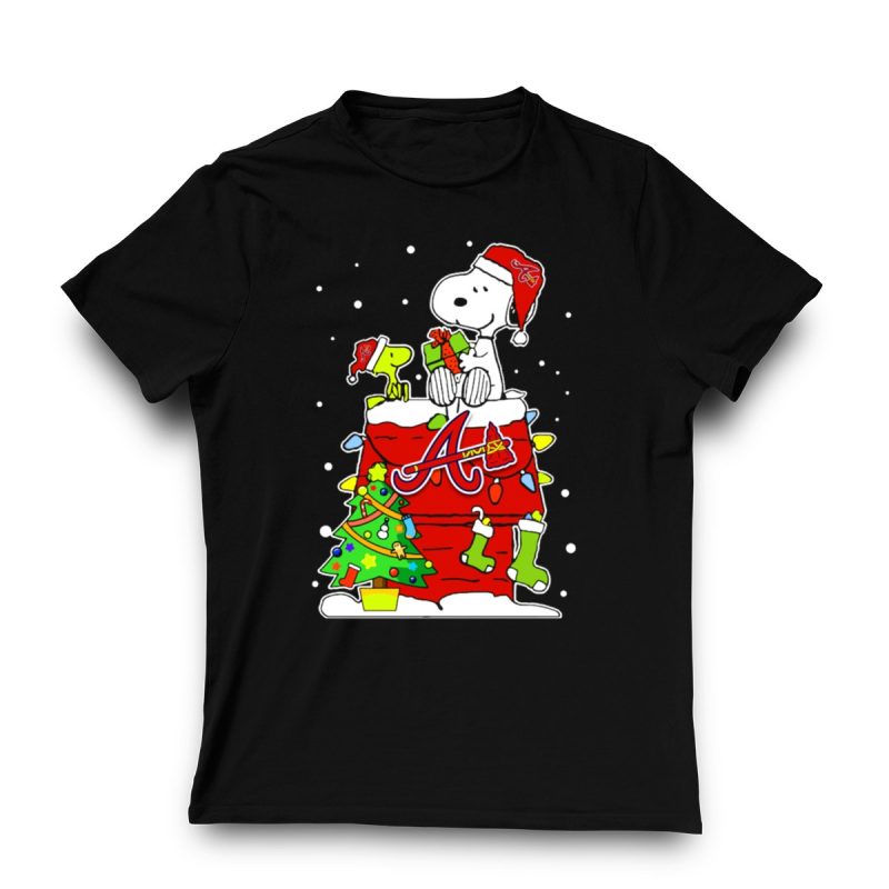 Atlanta Braves Snoopy Christmas T-Shirt With Woodstock And Gifts - Image 3