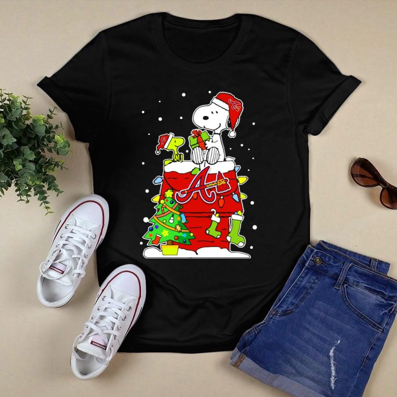 Atlanta Braves Snoopy Christmas T-Shirt With Woodstock And Gifts - Image 5