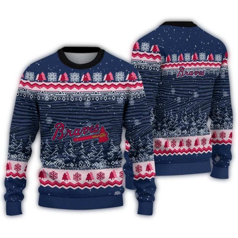 Atlanta Braves Tree Pattern Ugly Sweater 1