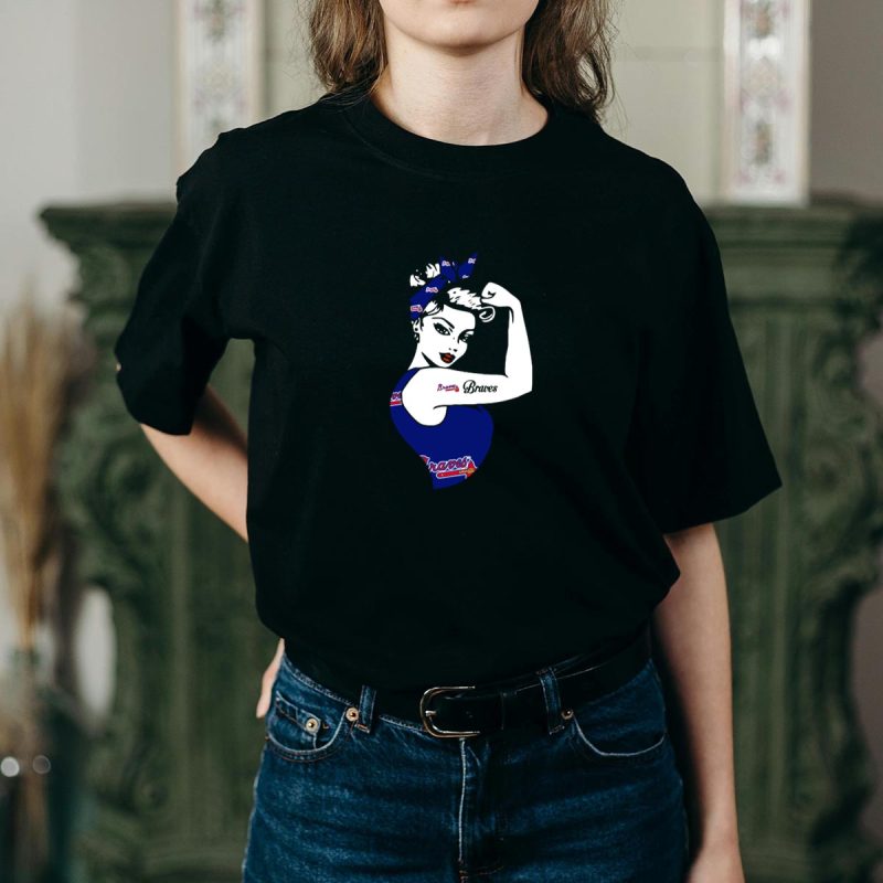 Atlanta Braves Rosie The Riveter Inspired Strong Girl T-Shirt - Image 2