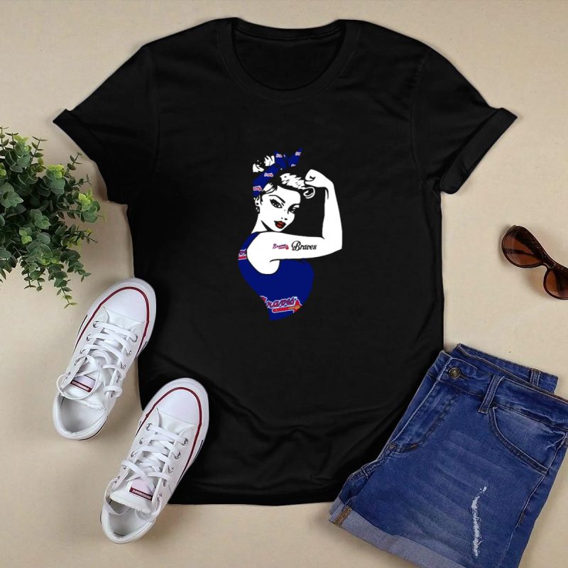 Atlanta Braves Rosie The Riveter Inspired Strong Girl T-Shirt - Image 5