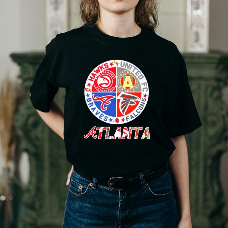 Atlanta Hawks & United Fc Falcons Braves Logo Mashup T-Shirt - Image 2