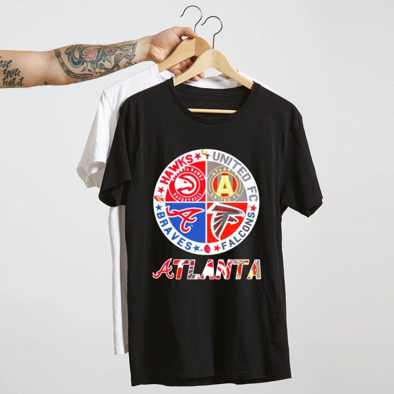 Atlanta Hawks & United Fc Falcons Braves Logo Mashup T-Shirt - Image 4