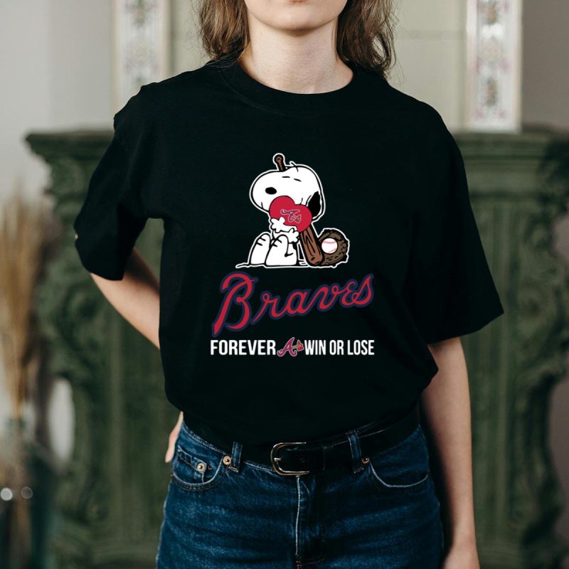 Atlanta Braves Snoopy Baseball T-Shirt - Forever Win Or Lose Design - Image 2