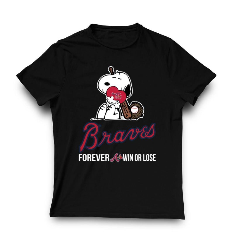 Atlanta Braves Snoopy Baseball T-Shirt - Forever Win Or Lose Design - Image 3