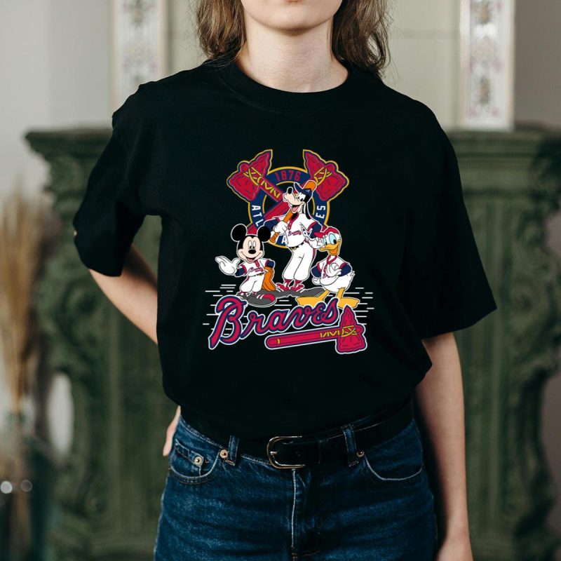 Atlanta Braves Mickey, Donald & Goofy Baseball T-Shirt For Fans - Image 2