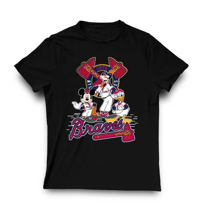 Atlanta Braves Mickey, Donald & Goofy Baseball T-Shirt For Fans - Image 3