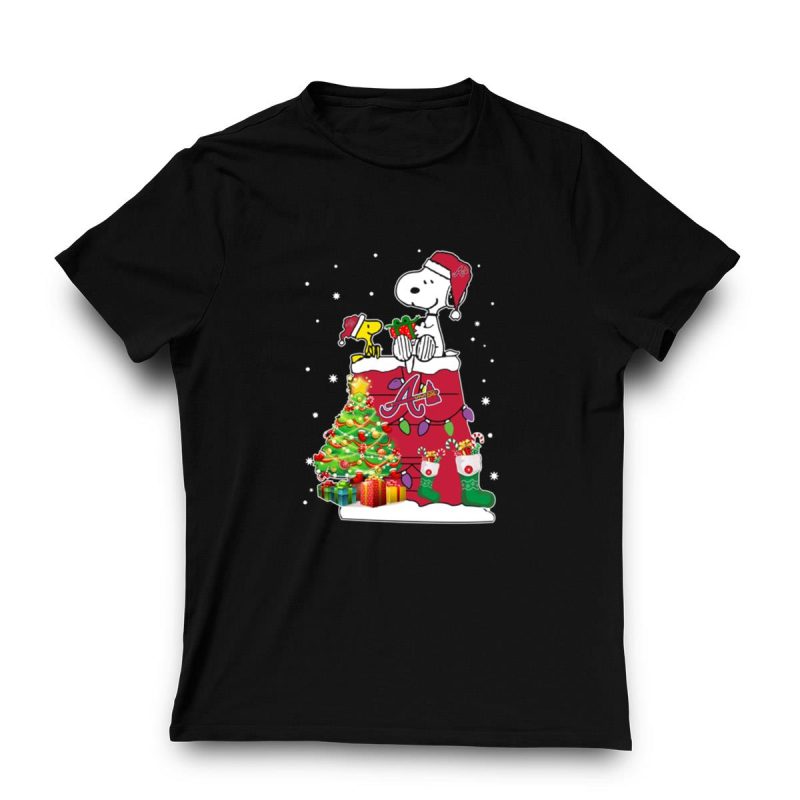 Atlanta Braves Christmas T-Shirt Featuring Snoopy & Woodstock Design - Image 3