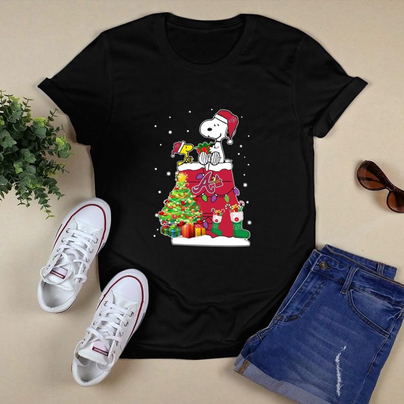 Atlanta Braves Christmas T-Shirt Featuring Snoopy & Woodstock Design - Image 5