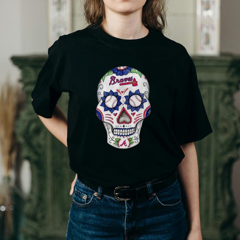 Atlanta Braves Sugar Skull T-Shirt - Unique Fan Gear For Game Day - Image 2