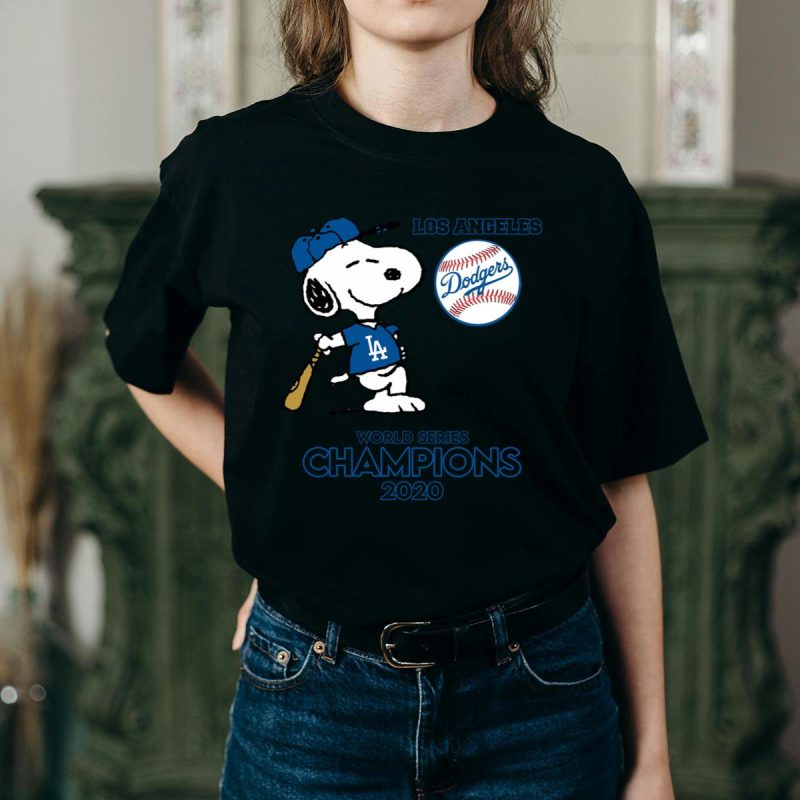 Snoopy Los Angeles Dodgers 2020 World Series Champions T-Shirt - Image 2