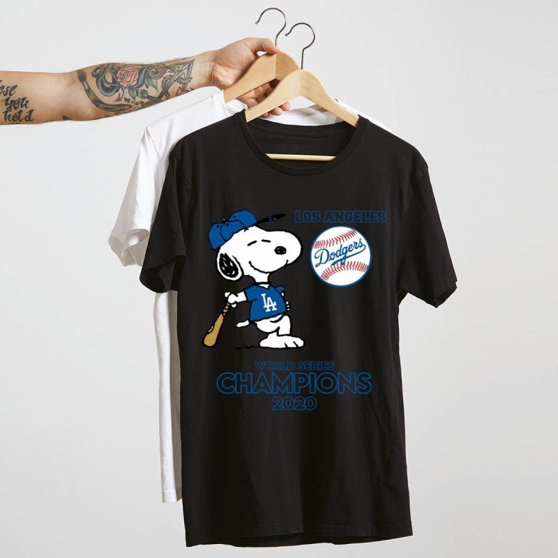 Snoopy Los Angeles Dodgers 2020 World Series Champions T-Shirt - Image 4