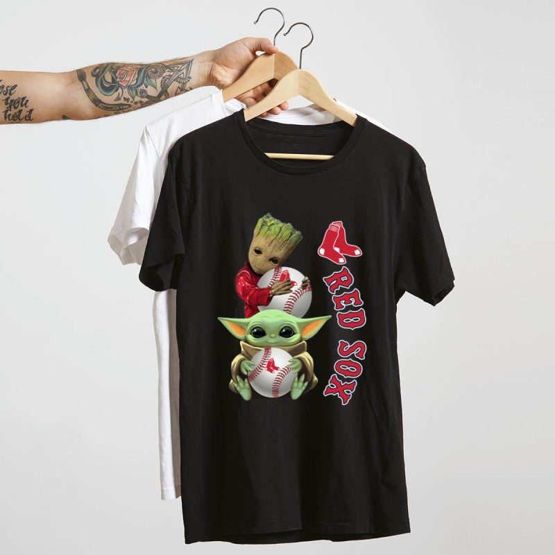 Baby Groot & Baby Yoda Boston Red Sox Fan T-Shirt for Kids - Image 4