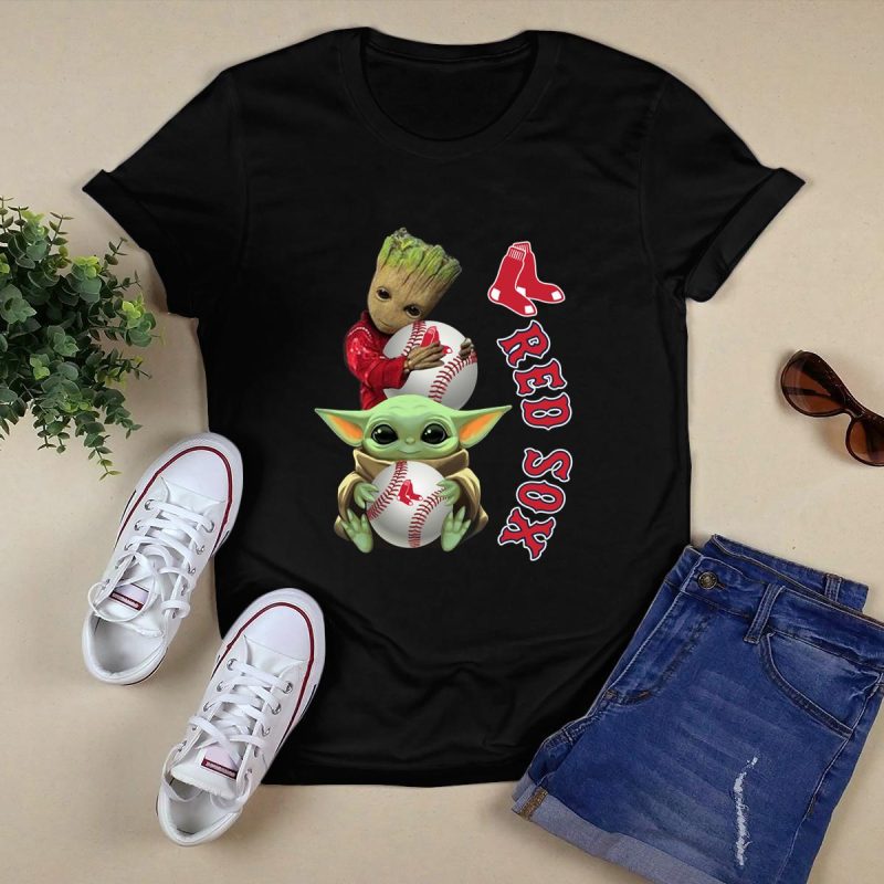 Baby Groot & Baby Yoda Boston Red Sox Fan T-Shirt for Kids - Image 5