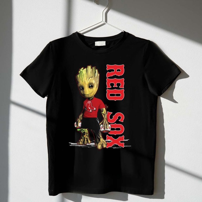 Baby Groot Boston Red Sox Fan Holding Baseballs T Shirt t shirt 1 1