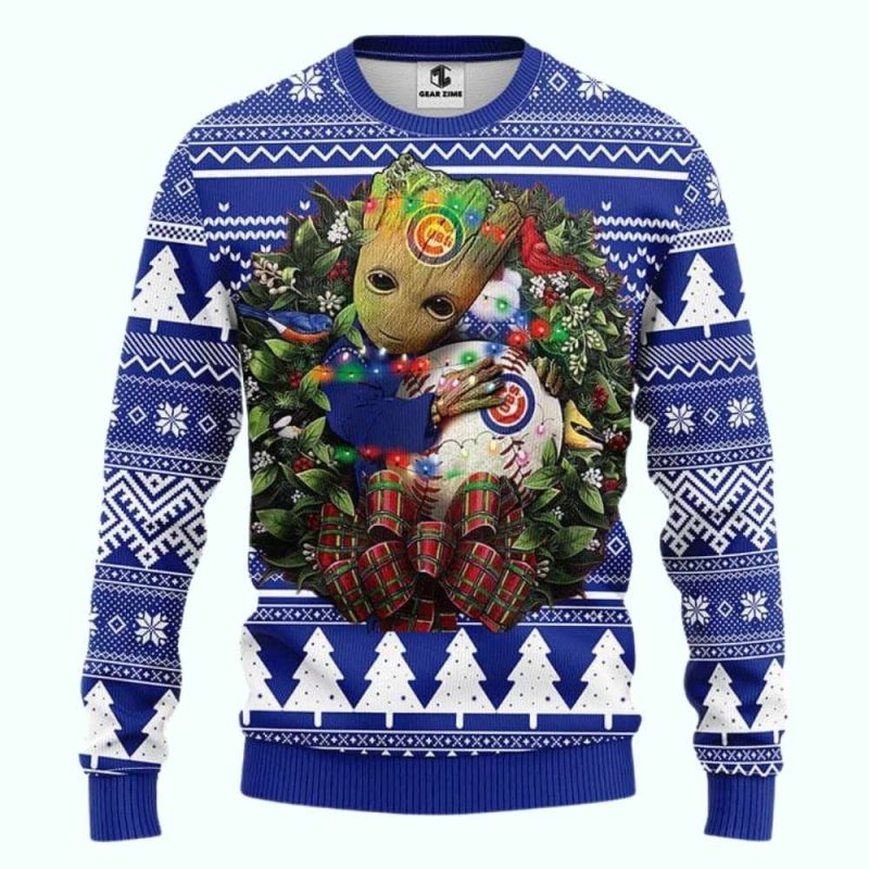 Baby Groot Hug Ball Chicago Cubs Ugly Sweater